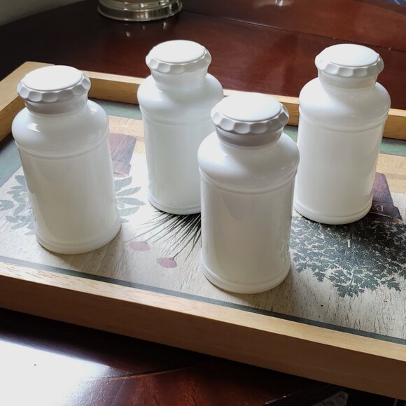Vtg Milk glass Hazel-Atlas Set 4 farmhouse white spice containers - Picture 5 of 7